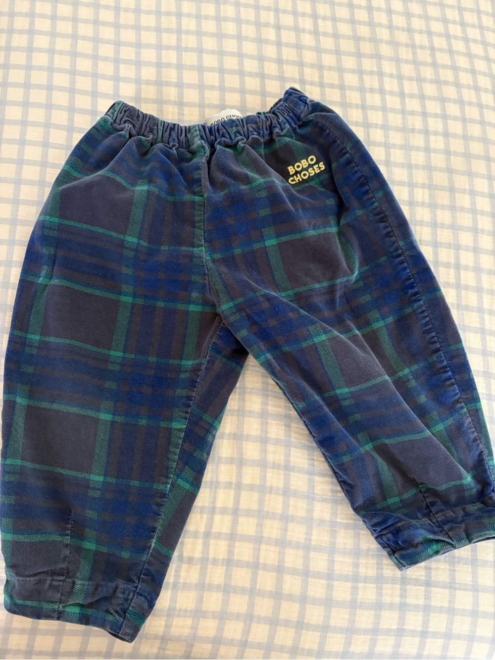 Bobo Choses Navy and Green Plaid Kids Pants